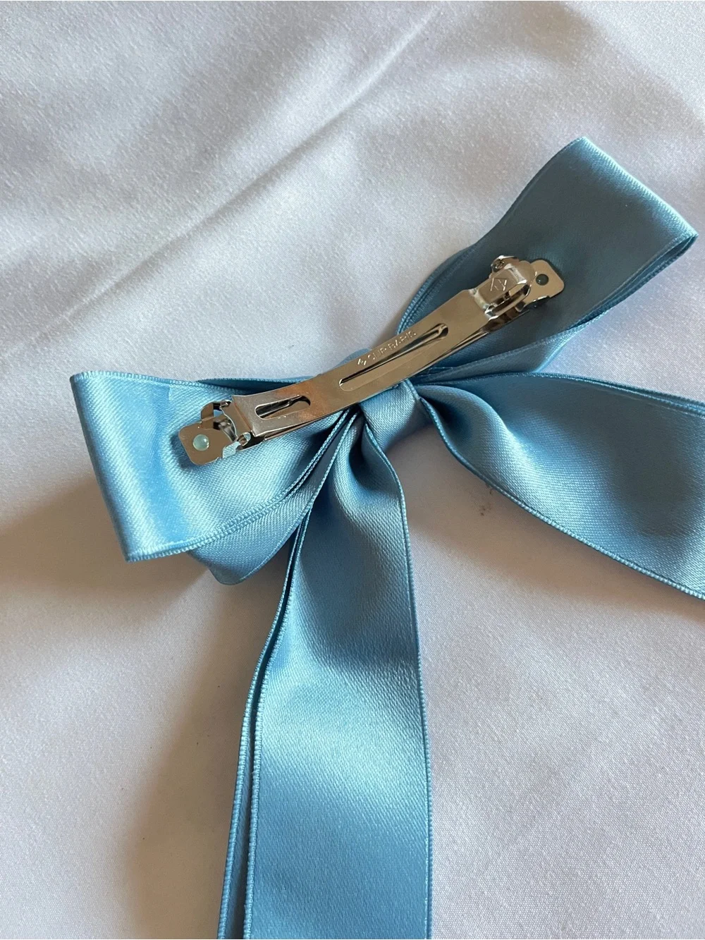 Light Blue Satin Ribbon Hair Bow Clip Barrette Large 6